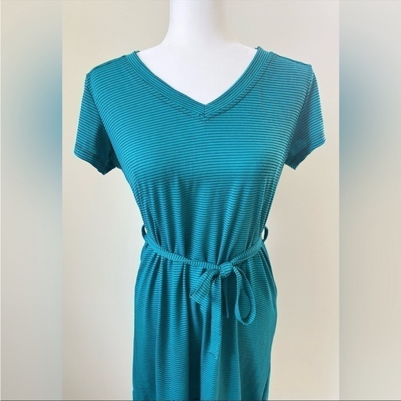 Kavu Blue Striped V-Neck Jersey Knit Soft Comfy
Tie Waist Summer Shirt Dress - Picture 3 of 8